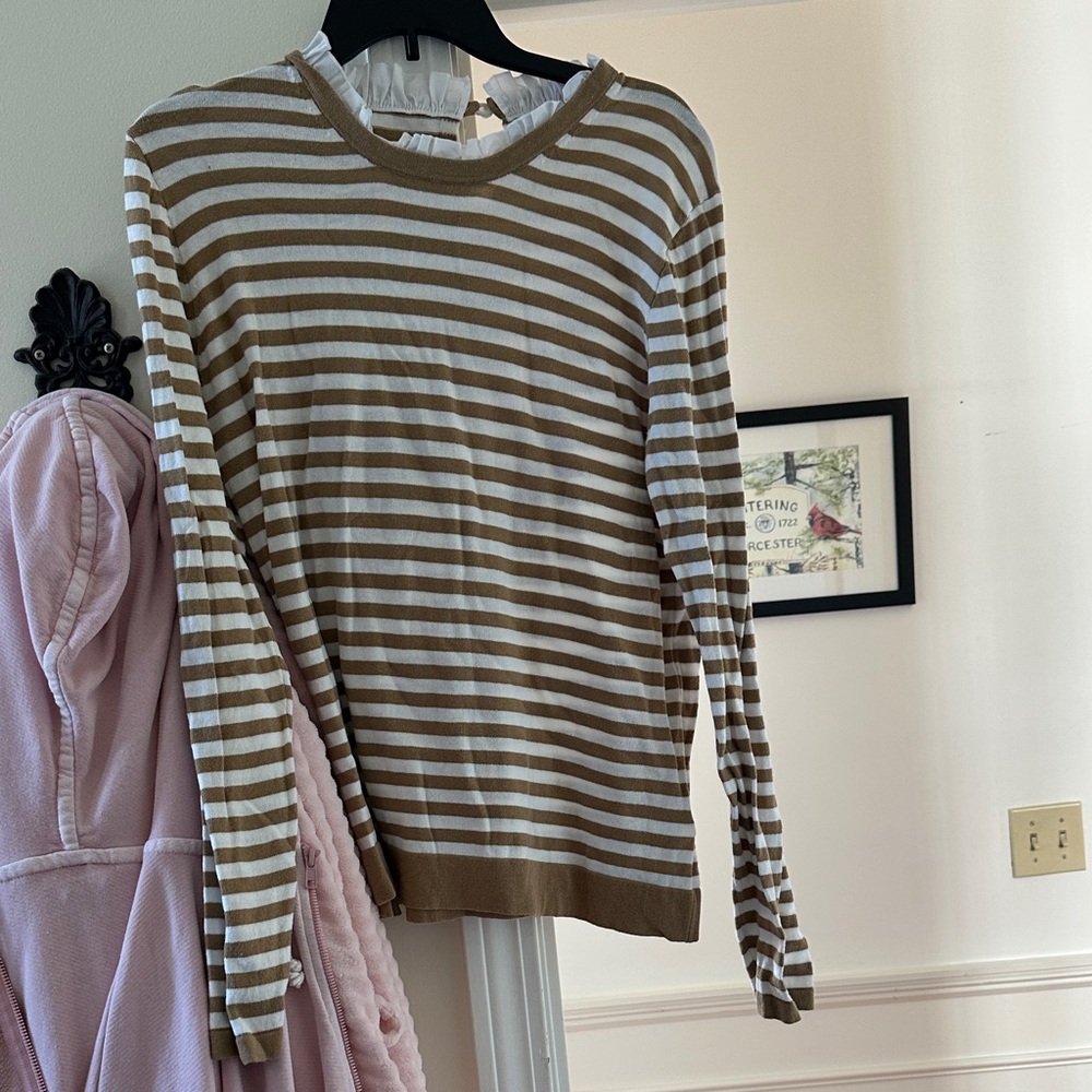 J. Crew Factory Tan and White Striped Sweater